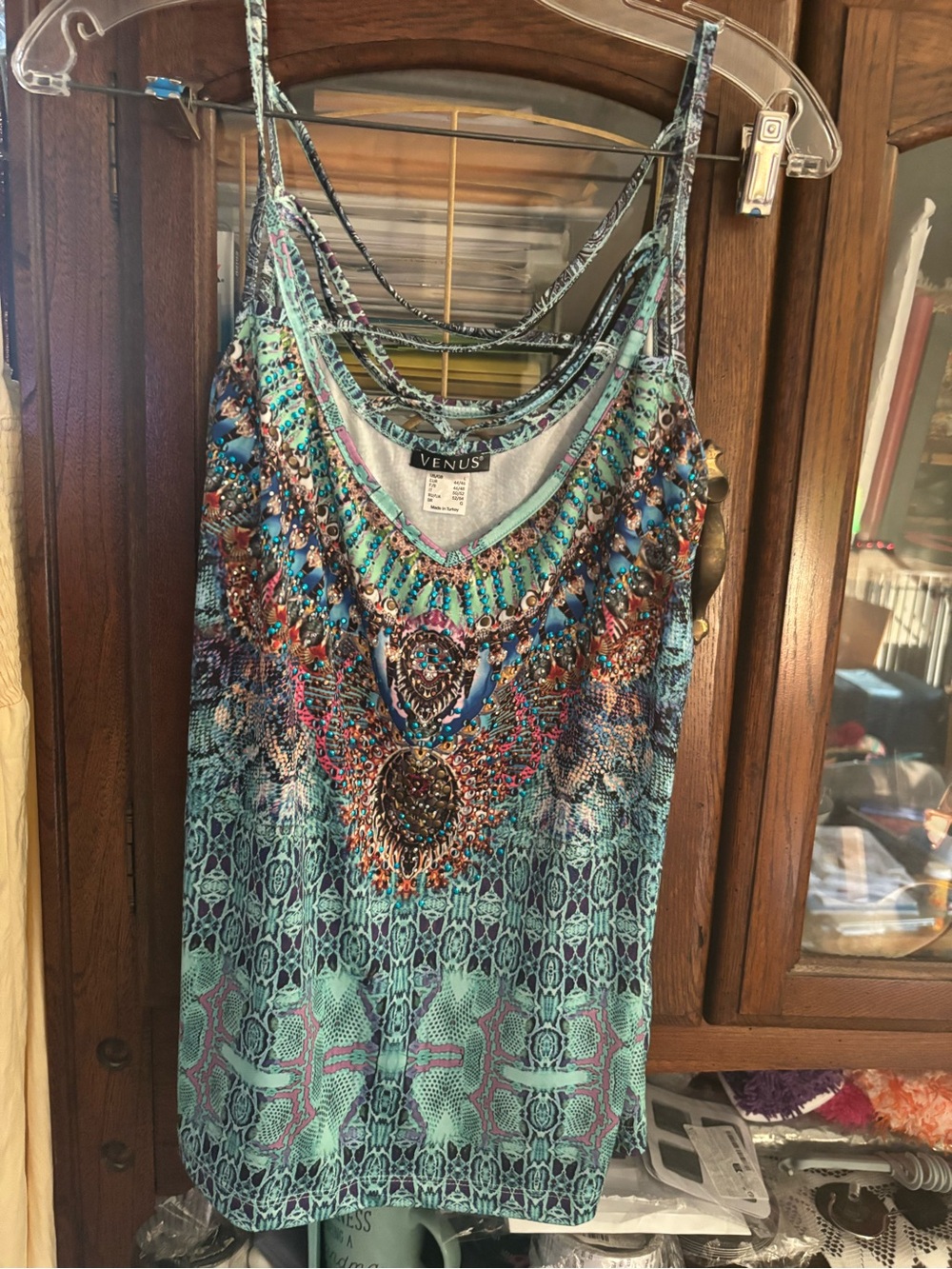 VENUS Turquoise Beaded Print Sleeveless Camisole